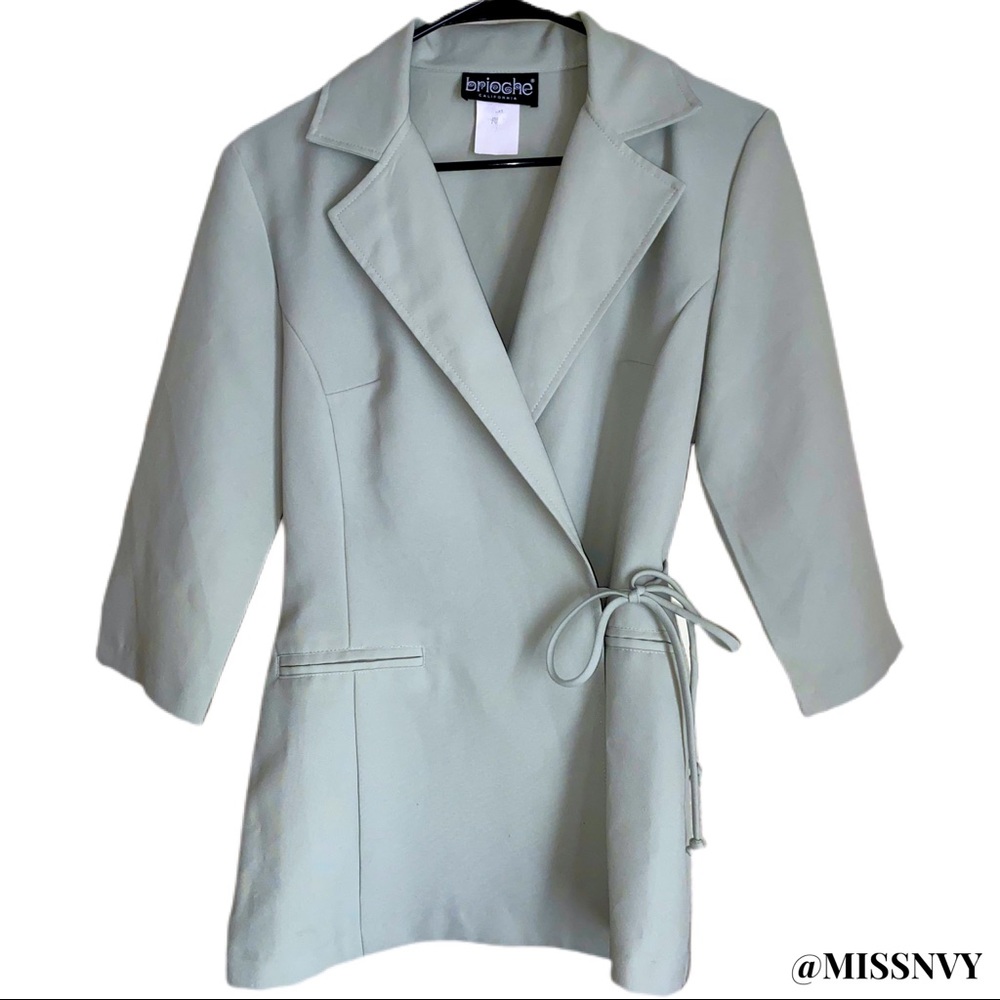Sage Green Soft Blazer with Waist Ties